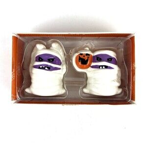 Halloween Mummy Salt and Pepper Shakers Whimsical spooky Ceramic Figurines 3in